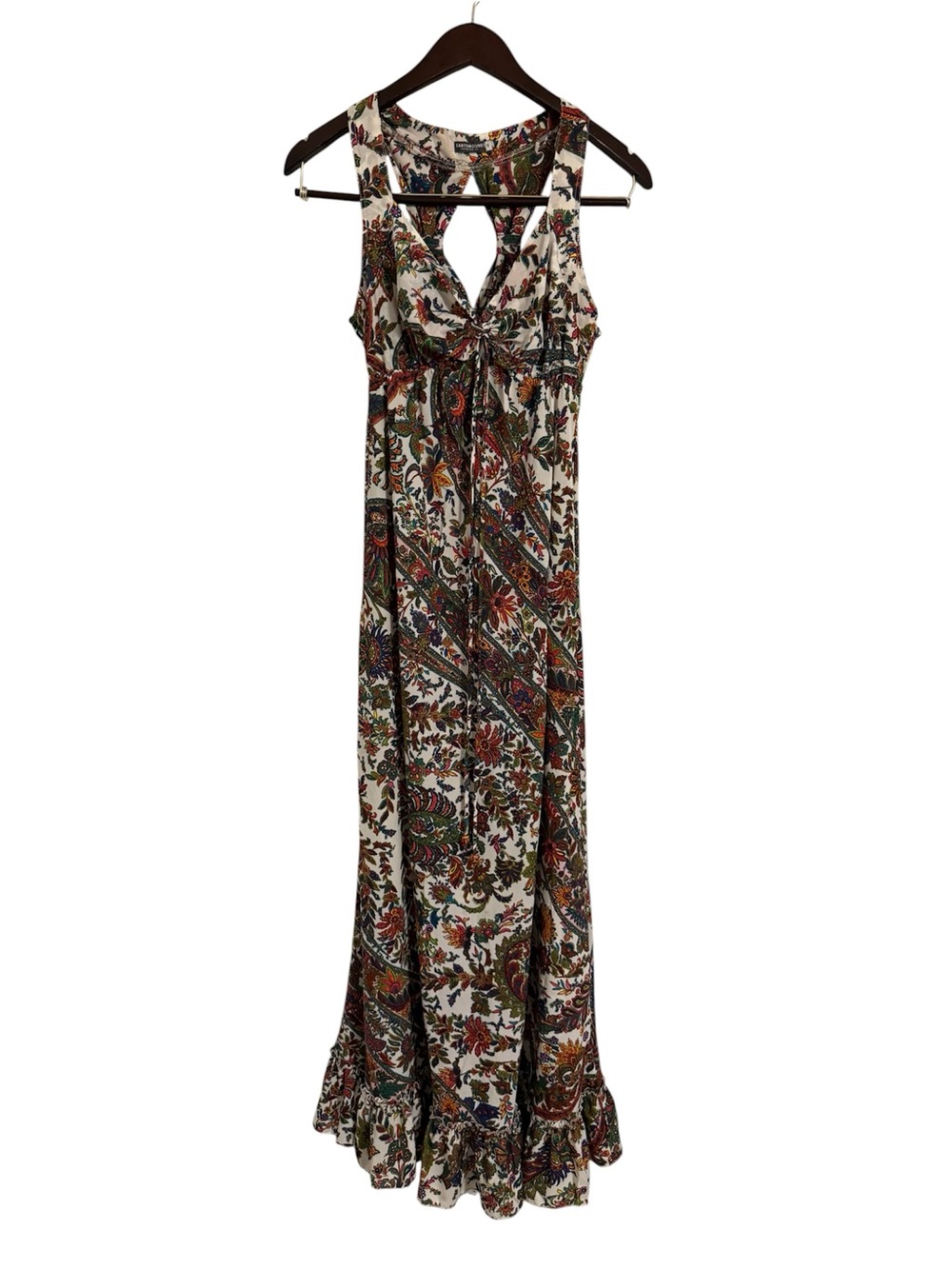 Earthbound Bohemian Floral Maxi Dress in Cream and Multi Size Small with a tier